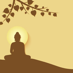 Buddha Siddhartha Shakyamuni meditating. Serene background. 3D paper cut concept. Vector illustration.