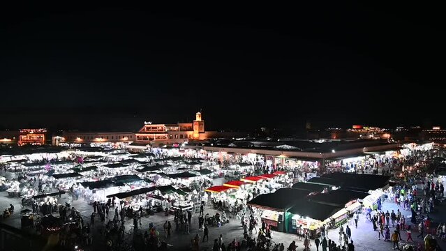 High angle view Djemma El Fna Marrakech, Morocco by Night 