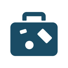 High quality dark blue flat luggage, baggage icon. Pictogram, icon set, illustration.