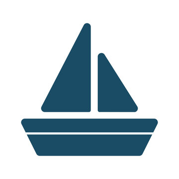 High quality dark blue flat sailing boat icon. Pictogram, icon set, illustration.