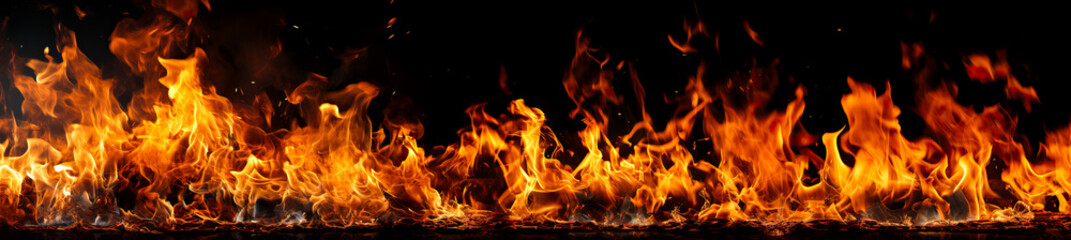 Fire flames on black background, abstract fire flames isolated on black background
