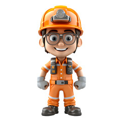 Fototapeta premium Construction project foreman wearing helmet and vest, 3D rendering illustration. clean transparent background,generative ai