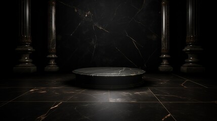 Fototapeta na wymiar sphere in the dark marble background podium