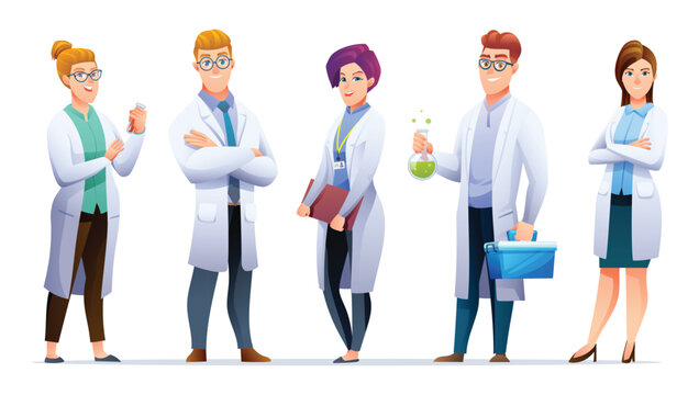 Group of scientists vector cartoon character