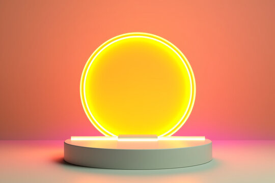 Abstract neon circle podium on yellow background 3d © alisaaa