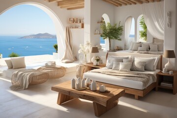 Mediterranean-Inspired Bedroom in a Greek Island Paradise. High end luxurious bedroom