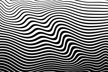 Wavy Lines Pattern with 3D Illusion and Motion Effect. Black and White Texture.