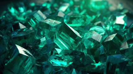 Amazing bright and shiny Emerald crystal cluster background. Jewel mineral detailed macro. Generative AI