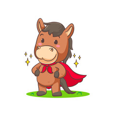 Cute brown horse cartoon superhero isolated white background. Adorable kawaii animal concept design vector illustration