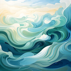 Obraz premium Experience an organic pattern mimicking a tranquil lake's surface. Gentle waves ripple across an impressionistic canvas of soothing blues and greens, instilling calm and movement.