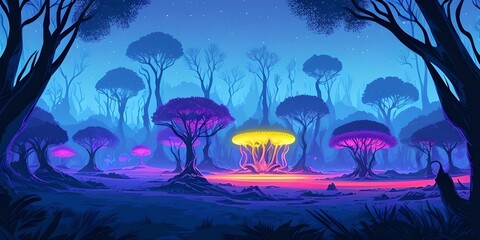 Fototapeta na wymiar Alien forest game background, generative ai