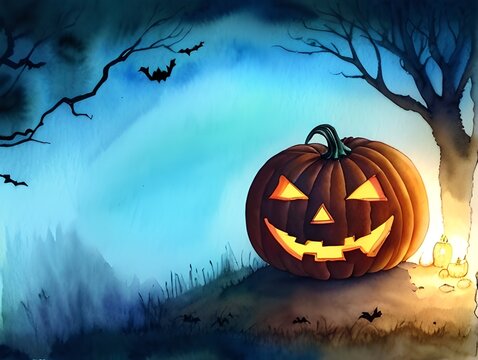 Halloween illustration art with Jack-o-lantern, generative ai