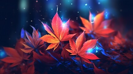 Fototapeta na wymiar Fairy autumn leaves bokeh, generative ai