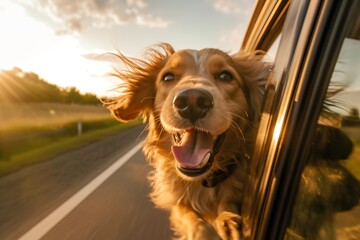 Dog travel in the car, generative ai