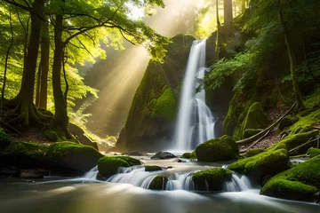 Fotobehang waterfall in the forest generated ai © kashif 2158