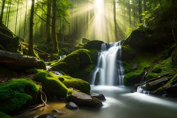 waterfall in the forest generated ai