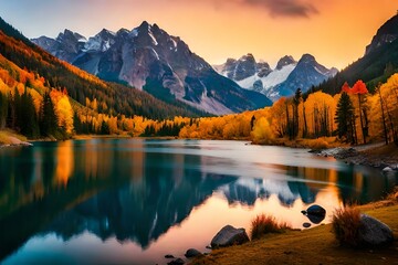 Fototapeta premium sunrise over the lake generated ai