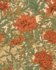 Seamless pattern with beautiful flowers in neutral pastel colors, generative ai