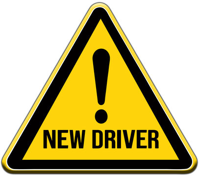 A triangle sign in 3d that says and means :  new driver and take care. 