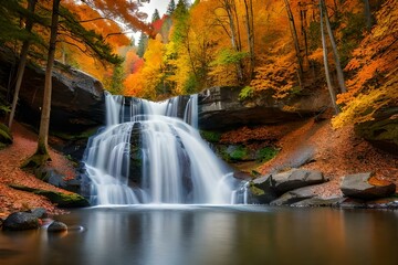 waterfall in autumn generated ai
