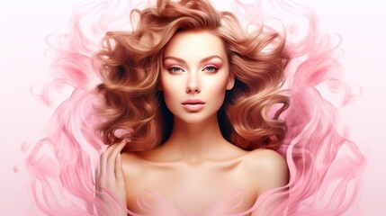 Fototapeta premium Beauty, hair care and salon with portrait of woman on transparent background for skincare, cosmetics and shampoo. Glow, keratin and makeup with female for self love and hairstyle, generative ai