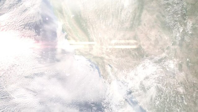 Zoom in from space and focus on Hesperia, California, USA. 3D Animation. Background for travel intro. Elements of this image furnished by NASA
