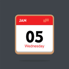 wednesday 05 january icon with black background, calender icon