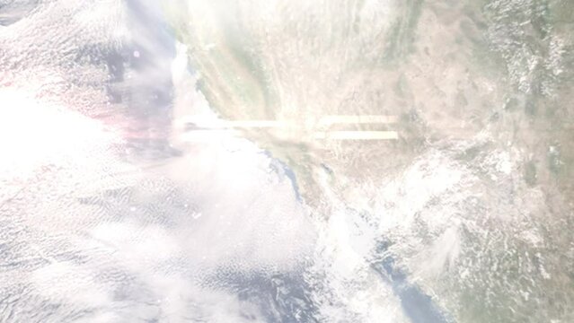 Zoom in from space and focus on Mission Viejo, California, USA. 3D Animation. Background for travel intro. Elements of this image furnished by NASA	