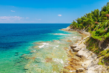 Sea coast panorama of Thassos in Greece, Europe. Summer Thasos island