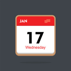 Fototapeta na wymiar wednesday 17 january icon with black background, calender icon