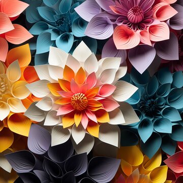 Abstract pastel color backround. Colorful paper floral shapes background Digital art.  Generative AI