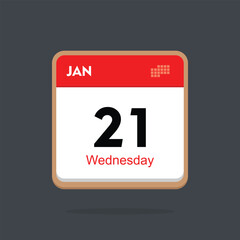 wednesday 21 january icon with black background, calender icon