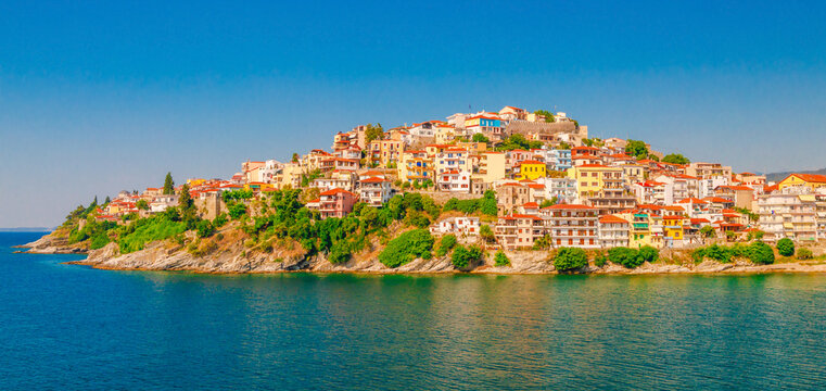 Seascape, old town, castle, sea in Kavala, Macedonia, Greece, Europe