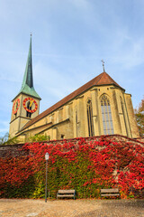  Reformed city church of Burgdorf, canton Bern, Switzerland at autumn