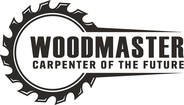 Wood saw for slice of tree or timber for logo and design of workshop or sawmill. Blade or circular saw with forest for sawing of woodmaster or carpenter.