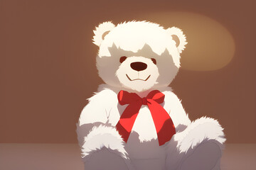 a white teddy bear with red ribon. generative ai