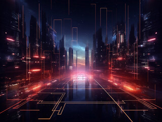 Cyberpunk abstract texnology since space background colors lights AI generated
