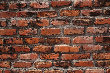 Closeup an old red  bricks wall texture background
