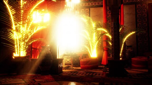 Intricate patterns elegant furnishings inviting aura with sunbeams