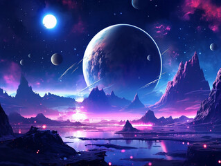 Cyberpunk abstract since space planets background AI generated Space wallpaper