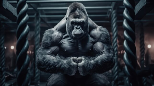 Muscular Gorilla In The Gym. Generative Ai