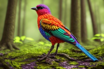 Obraz premium Colorful bird close-up in the forest. Generative AI