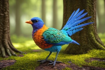 Colorful bird close-up in the forest. Generative AI