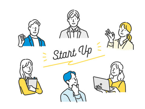 スタートアップ企業で働く若い男女のビジネスパーソンのイラスト素材