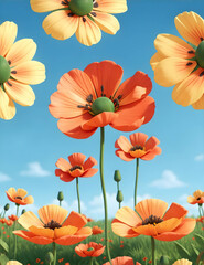 Poppy Flowers Background 3D, generative ai