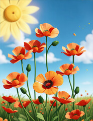 Fototapeta premium Poppy Flowers Background 3D, generative ai