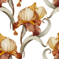Wallpaper with irises. Seamless pattern with garden flowers.