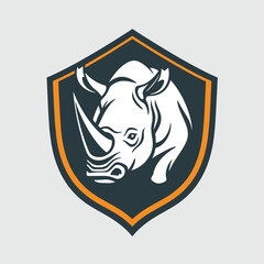 vector illustration of logo icon featuring a Rhino head and shield. representing the strength and identity of Rhinoceros brands
