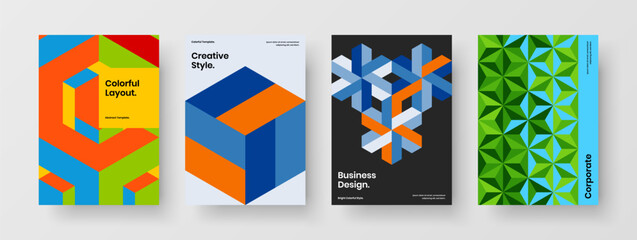 Creative mosaic pattern handbill illustration set. Premium corporate brochure design vector concept collection.