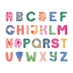 Set of floral alphabet letters in abstract style. Vector illustration.